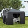 9.7' x 9.7' x 8.4' Foldable Camping Tent, Tent, Patio Gazebo, Outdoor Camping, 2 Zippered Mesh Windows, 3-Level Height Adjustable, Top Drainage Holes, Suitable for Patio, Backyard, Black view 2