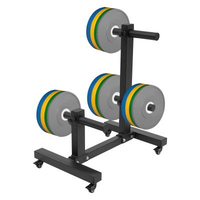 FXEIPOL Plate Rack Tree,1102.3 Lbs Commercial Olympic Weight Plate Tree Vertical Barbell Storage Rack with Wheels Double Column Mobile Dumbbell Piece Holder for Homes, Hotels, Gyms