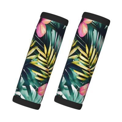 2 Packs Tropical Summer Hawaiian Flower Palm Leaves Luggage Handle Wraps for Suitcase Comfort Soft Luggage Handle Covers for Travel