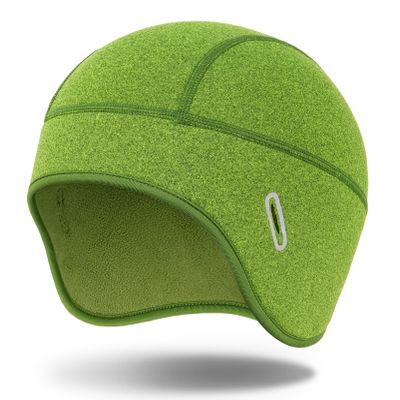 MELASA Winter Helmet Liner Skull Cap for Men Women, Thermal Beanie Fleece Lined Ear Warmers Cycling Cap with Glasses Holes, Fit Under Helmet Emerald Green