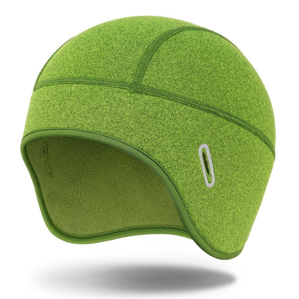 MELASA Winter Helmet Liner Skull Cap for Men Women, Thermal Beanie Fleece Lined Ear Warmers Cycling Cap with Glasses Holes, Fit Under Helmet Emerald Green