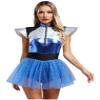 Oyolan Adult Galatic Alien Babe Costume for Women Fly Sleeve Bodysuit Extraterrestrial Halloween Outfit Blue Medium view 1