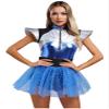 Oyolan Adult Galatic Alien Babe Costume for Women Fly Sleeve Bodysuit Extraterrestrial Halloween Outfit Blue Medium view 3