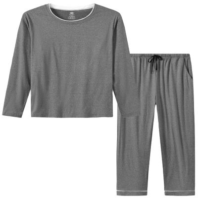MoFiz Mens Long Sleeve Pajama Set 2 Piece Nightwear Loungewear Sleepwear Ultra Soft Modal Top Pants with Pockets Christmas Pyjamas Set Grey 2X-L arge