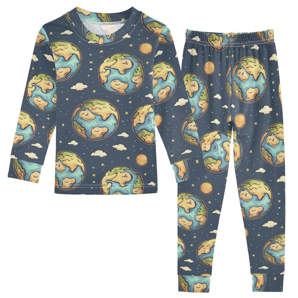 ALAZA Earth Cartoon Cloud Blue 2 Piece Pajama Set Long Sleeve Top and Pants Sleepwear Unisex 4T