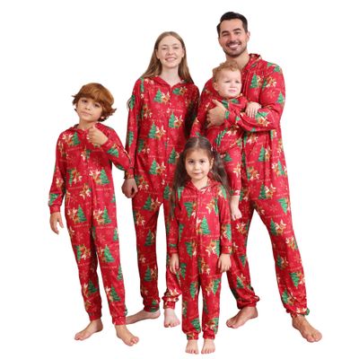Adisputent Christmas Pajamas for Family Matching Cute Long Sleeve Couples Soft Sleepwear One Piece Funny Christmas Pjs Sets Red Xmas Tree with Reindeer K 5-6 Years