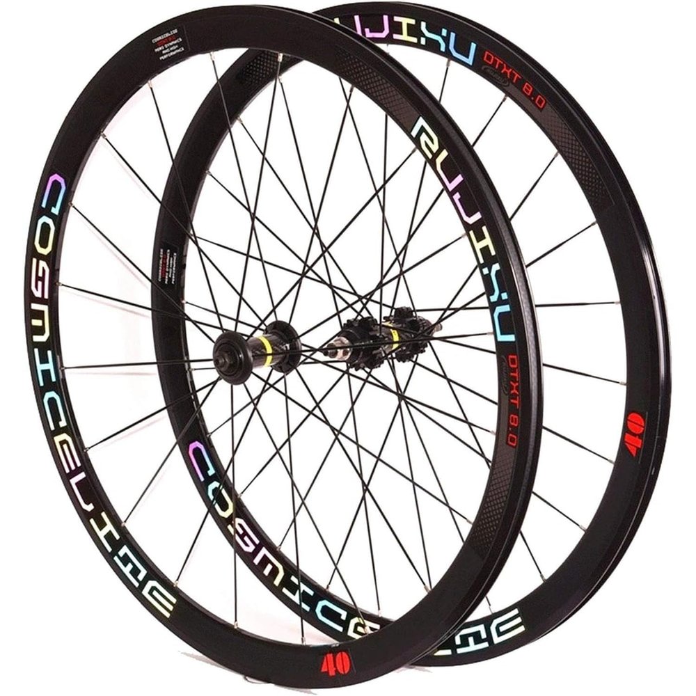 Bicycle Bike Wheel Set 700C Road Bike Wheelset Double Wall Rim 40Mm Fixed Gear Bike Wheel 1.37 24 TPI Single Speed Carbon Fiber Hub Sealed Bearing Bicycle Wheel(B)