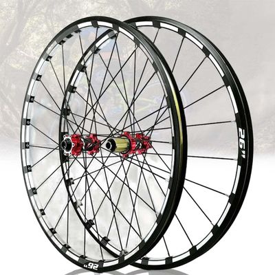 Bicycle Bike Wheel Set 26'' 27.5'' 29'' Bike Wheelset, Thru Axle Mountain Bike Front Wheel Rear Wheelset Double Layer Disc Brake 24-Bolt Straight-Pull Hub For 7-12 Speed Bicycle Wheels Wheelset(Red,27