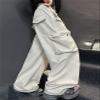 SANGTREE Girls' Baggy Cargo Pants Y2k Drawstring Elastic Waist Streetwear Hip Hop Casual Trousers, Off-White, 7-8 Years = Tag 140 view 4