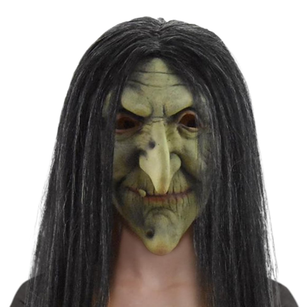 Adult Halloween Costumes 2024, Halloween Mask Wicked Witch Mask Stretch Latex Old Lady Mask with Black Hair Scary Mask with Ventilation Holes,Scary Masks