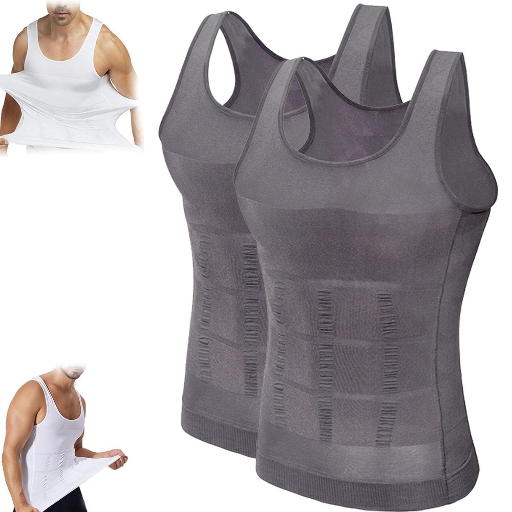 lunhaifi Wellook Compression Shirts,Mens Tummy Body Shaper Compression Vest,Mens Compression Shirt,Workout Tank Tops (Grey*2,2XL)