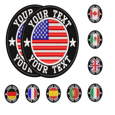 AI-NEEL Custom Embroidery Name Patches with Flag, Personalized Military Number Tag, Tactical Badges for Hat, Cap, Backpacks, Vest 2PCs (Circle Shape 3")