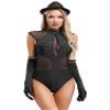 iiniim Womens Dance Outfits Sleeveless Sequins Cutout Back Leotard with Gloves Hat Dance Party Clubwear Black Medium view 1
