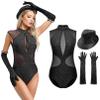 iiniim Womens Dance Outfits Sleeveless Sequins Cutout Back Leotard with Gloves Hat Dance Party Clubwear Black Medium view 3