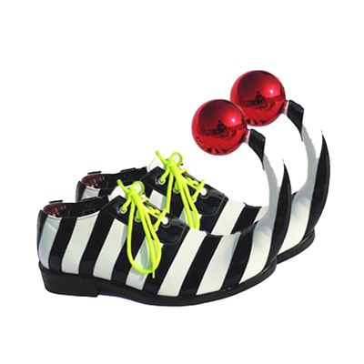 Oyolan Striped Clown Shoes Funny Circus Jester Shoes with Curved Point Jumbo Footwear for Women Men Black White 39/245 Years