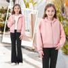 Rolanko Girls Zip Up Cropped Hoodies Long Sleeve Sweatshirts with Pockets Jackets Kids Tops Clothes (Pink, 12-13 Years) view 3