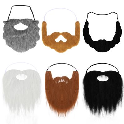 Bgfhna 6 Pcs Wizard Beard Halloween Funny Fake Beard with Adjustable Elastic Rope Facial Hair Accessories for Cosplay