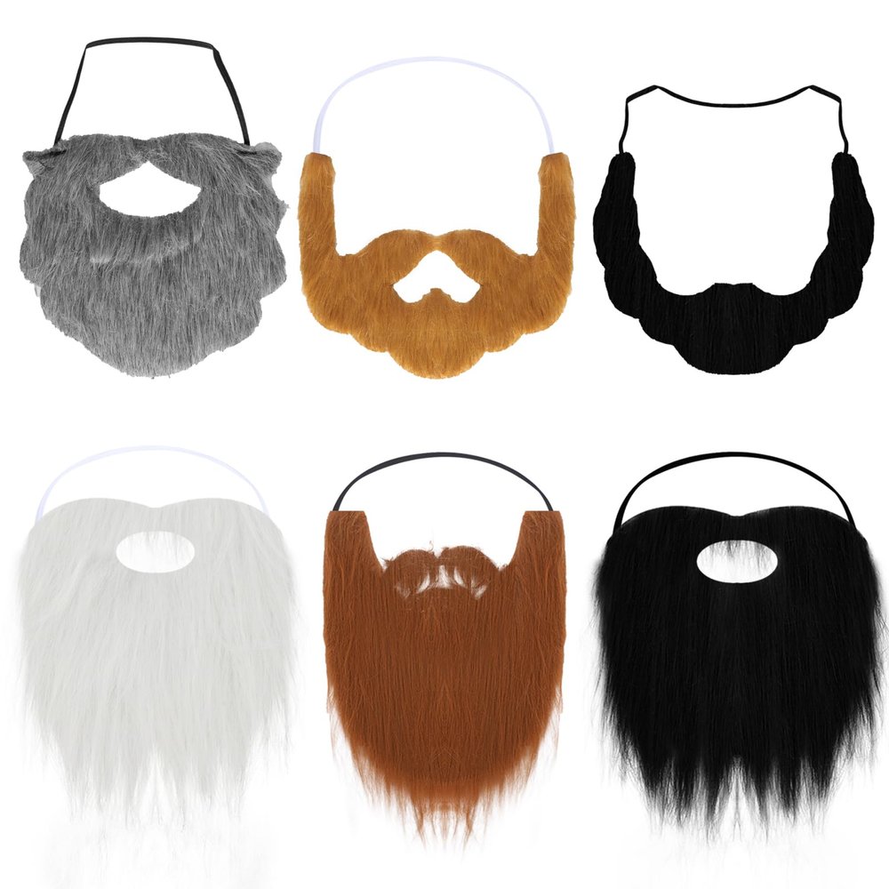 Bgfhna 6 Pcs Wizard Beard Halloween Funny Fake Beard with Adjustable Elastic Rope Facial Hair Accessories for Cosplay