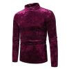 Mens Velvet Velour Luxury Shirts Vintage Long Sleeve Mock Neck Warm Slim Fit Pullover Tops Wedding Dance Party Shirts Wine view 3