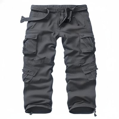AKCARGO Cargo Pants for Men Casual Outdoor Relaxed Fit Camo Work Pants with 8 Pockets No Belt Gray 30