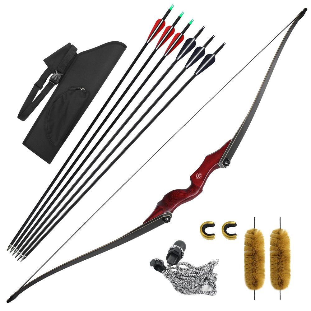 60'' Archery Longbow and Arrow Set for Adult Takedown Wooden Longbow with Arrow Quiver Competition Long Bow for Hunting Right Hand (40lbs)