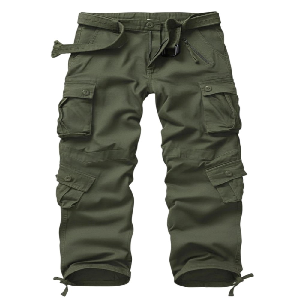 AKCARGO Cargo Pants for Men Casual Outdoor Relaxed Fit Camo Work Pants with 8 Pockets No Belt Military Green 32