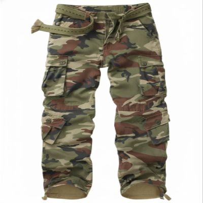 AKCARGO Cargo Pants for Men Casual Outdoor Relaxed Fit Camo Work Pants with 8 Pockets No Belt Battlefield Camo 32