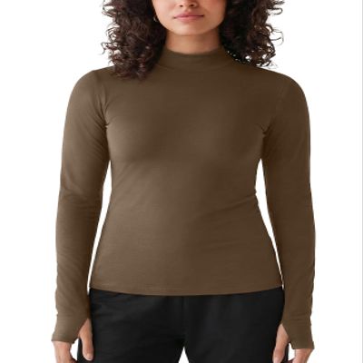 Zengjo Thumb Hole Long Sleeve Shirts for Women Yoga Workout(Light Brown,XS)