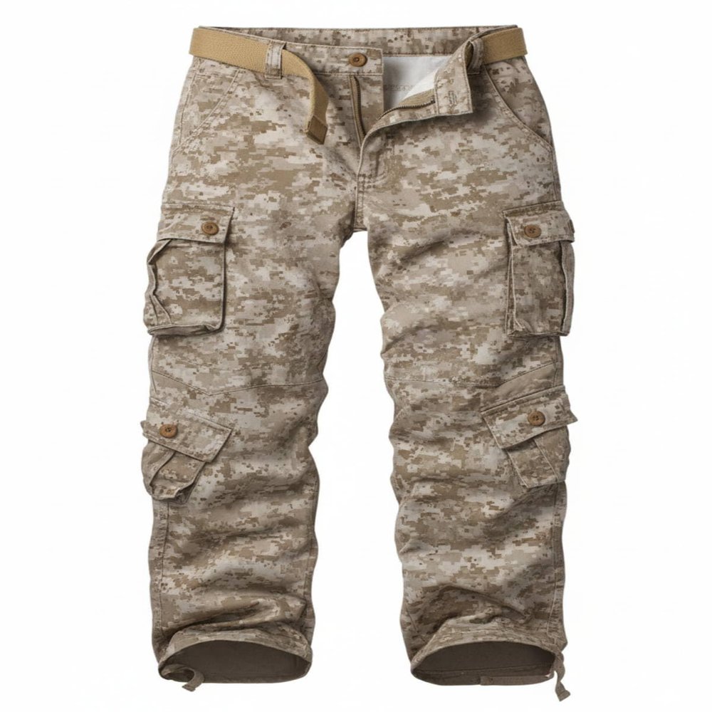 AKCARGO Cargo Pants for Men Casual Outdoor Relaxed Fit Camo Work Pants with 8 Pockets No Belt Desert Camo 36