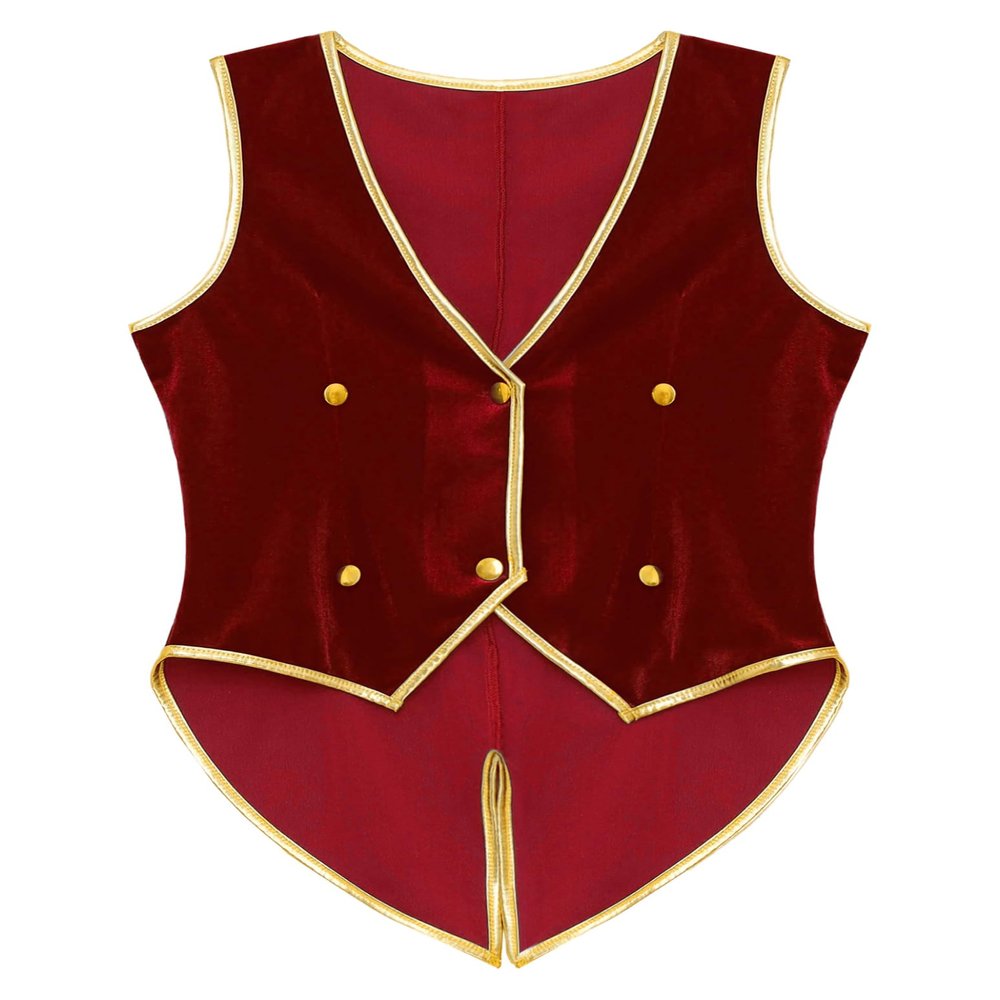 Nikiikoo Kids Boys Medieval Renaissance Steampunk Vest Tailcoat Victorian Vintage Waistcoat Velvet Jackets Red 16 Years