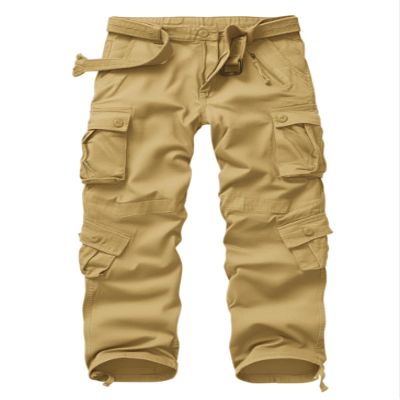AKCARGO Cargo Pants for Men Casual Outdoor Relaxed Fit Camo Work Pants with 8 Pockets No Belt Khaki 36