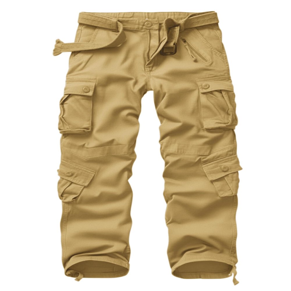 AKCARGO Cargo Pants for Men Casual Outdoor Relaxed Fit Camo Work Pants with 8 Pockets No Belt Khaki 36