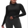 Zengjo Thumb Hole Long Sleeve Shirts for Women Yoga Workout(Black,XS) view 2