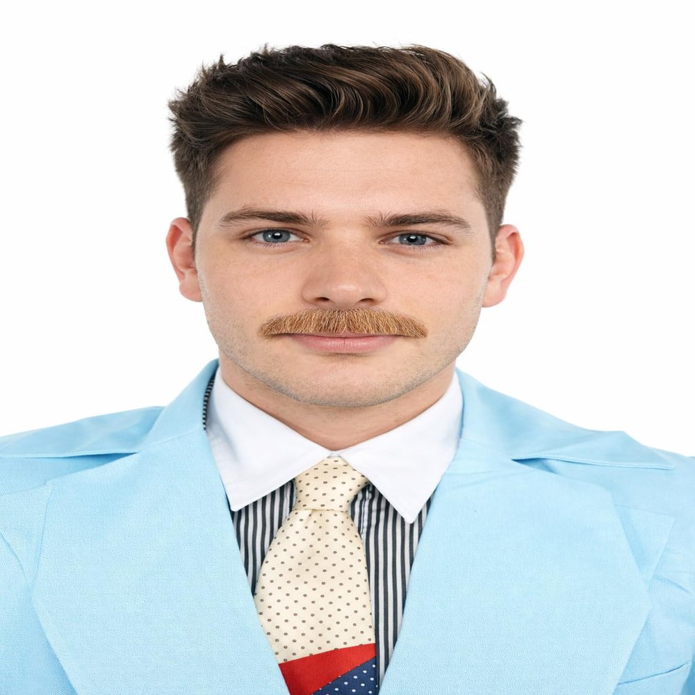 BC GOODS BY Cosplay Ready Men's Human Hair Mustache for a Realistic Look, Mixed Brown