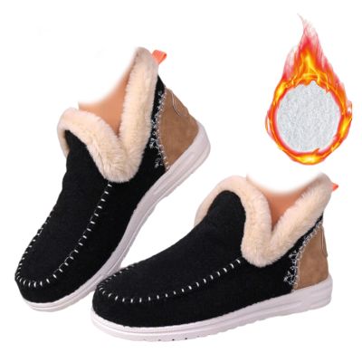 Women's Flat Fluffy Ankle Boots,Mini Boots Ankle,Anti-Slip Warm Snow Booties,Round Toe,Embroidered Patchwork Slip-On (Black,41/9)
