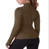 Long Sleeve Workout Top Mock Neck Thumb Holes(Light Brown,L) view 4