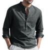 Men's Casual Front Placket Basic Long Sleeve Lightweight Henley Shirt Fashion Muscle Workout Athletic Tee Tops (Large,Grey) view 3