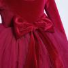 IBTOM CASTLE Girls Velvet Dress Christmas Long Sleeve Party Dress Toddler Xmas Birthday Outfit Flower Girl Asymmetric Tulle Tutu Dress Bowknot Wedding Holiday Fall Winter Red 18-24 Months view 3
