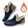 Women's Flat Fluffy Ankle Boots,Mini Boots Ankle,Anti-Slip Warm Snow Booties,Round Toe,Embroidered Patchwork Slip-On (Navy Blue,37/6.5-7) view 1