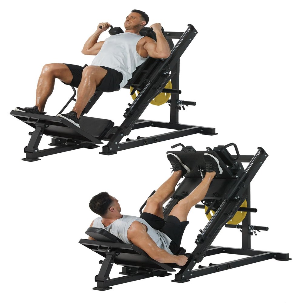 2 in 1 Leg Press Hack Squat Machine for Home Gym, Adjustable Leg Press Machine with Linear Bearing, Hack Squat Machine for Full Lower Body Workout with Weight Storage Posts, Black, 1Pcs