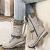 Women Buckle Knitted Mid Calf Boots Winter Warm Lace up Outdoor Casual Cowboy Boots Round Toe Dressy Snow Booties view 2