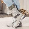 Women Buckle Knitted Mid Calf Boots Winter Warm Lace up Outdoor Casual Cowboy Boots Round Toe Dressy Snow Booties view 3