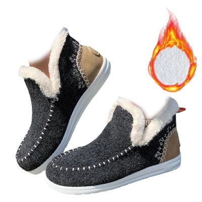 Women's Flat Fluffy Ankle Boots,Mini Boots Ankle,Anti-Slip Warm Snow Booties,Round Toe,Embroidered Patchwork Slip-On (Dark Gray,43/10.5)