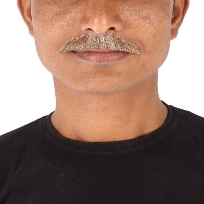 BC GOODS BY Cosplay Ready Men's Human Hair Mustache for a Realistic Look, Grey Brown