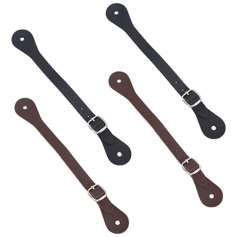 FINGERINSPIRE 4 Sets Imitation Leather Spur Tag Straps in Black Coconut Brown, Adjustable Boot Straps with Alloy Buckle for Western Men Women Equestrian Supplies