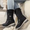Women Buckle Knitted Mid Calf Boots Winter Warm Lace up Outdoor Casual Cowboy Boots Round Toe Dressy Snow Booties view 2