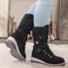 Women Buckle Knitted Mid Calf Boots Winter Warm Lace up Outdoor Casual Cowboy Boots Round Toe Dressy Snow Booties view 4