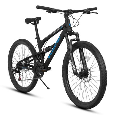 Cxcloestite 24/26/27Inch Mountain Bike, Dual Full Suspension Mountain Bike, 21 Speeds Dual Disc Brake, Aluminum Alloy/Steel Frame for Men and Women (26 inch-Aluminous Alloy Frame, Blue)