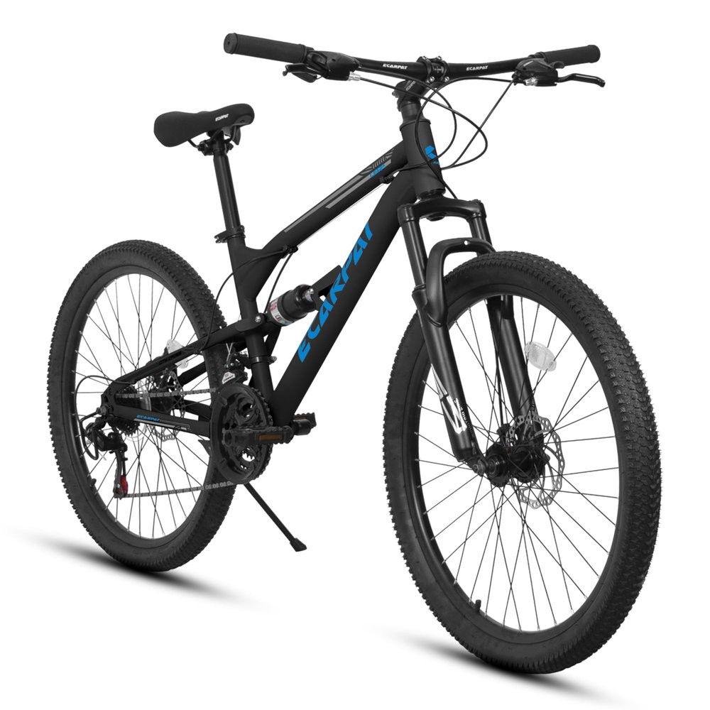 Cxcloestite 24/26/27Inch Mountain Bike, Dual Full Suspension Mountain Bike, 21 Speeds Dual Disc Brake, Aluminum Alloy/Steel Frame for Men and Women (26 inch-Aluminous Alloy Frame, Blue)