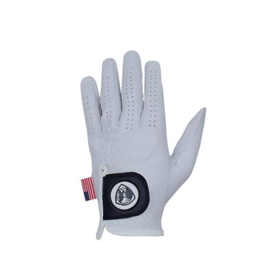 AMERICAN GENTLEMAN GOLF 100% Cabretta Leather Golf Glove, Non-Slip Grip, Soft Pure White Ventilated Men's Glove for Comfort, Breathability, Secure & Adjustable Fit - (Left Hand, Medium)